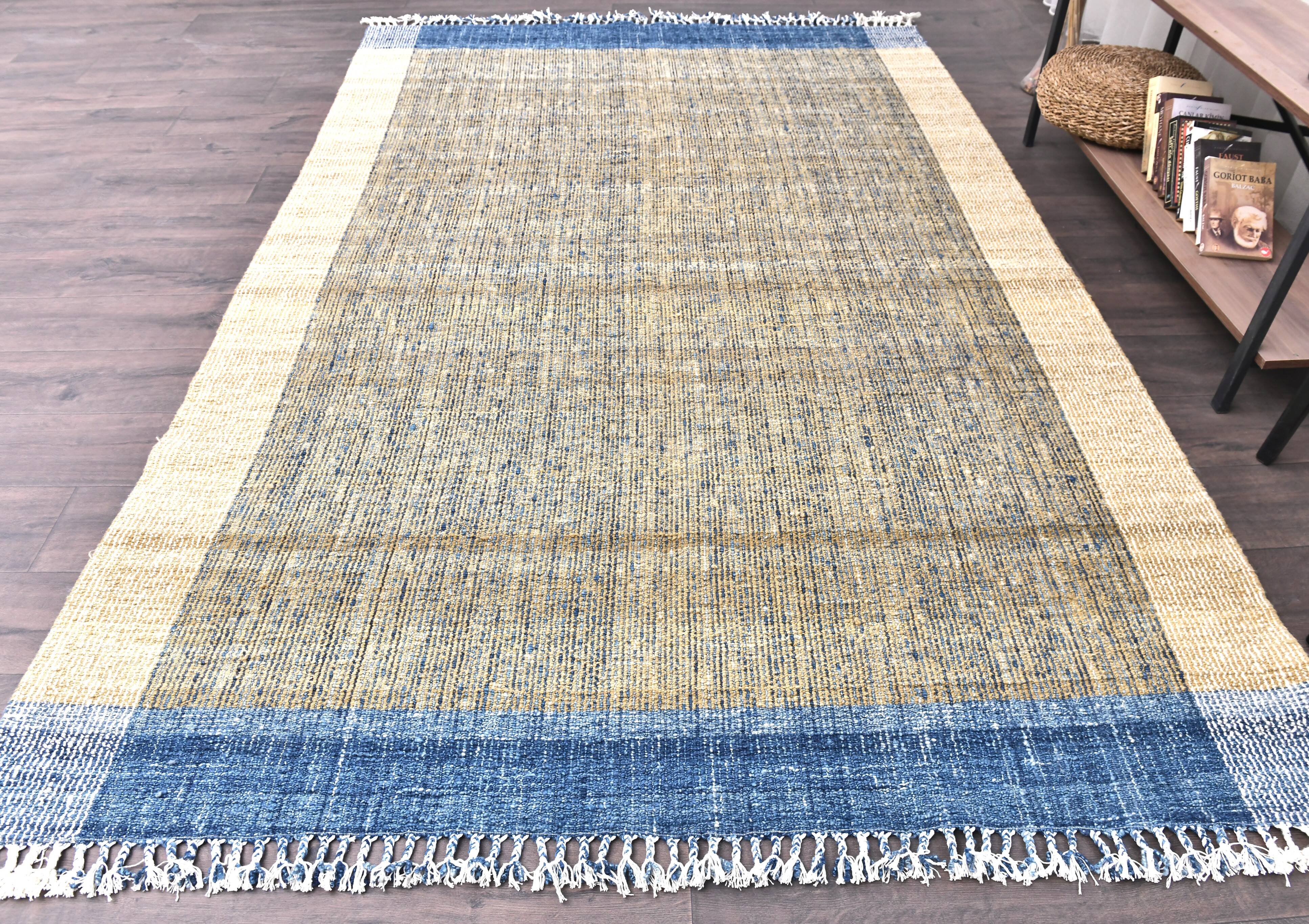 Mustard Kilim Rug- Yellow Blue Kilim Rug 190x290cm wool kilim tapi