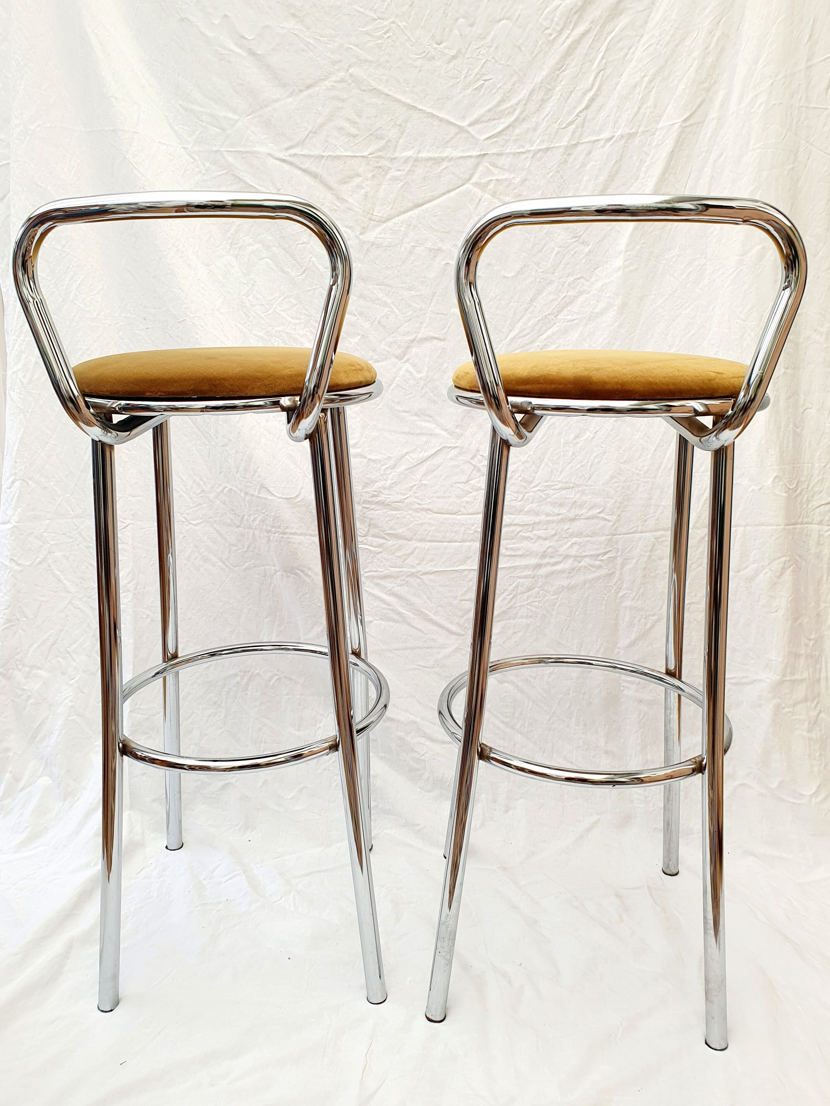 Paire de tabourets de bar en métal chromé velours Rodet