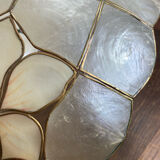 Pendant light, chandelier in mother-of-pearl and brass