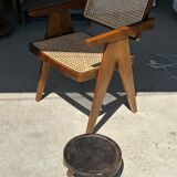 Small tripod stool low in dark brown upcycled teak