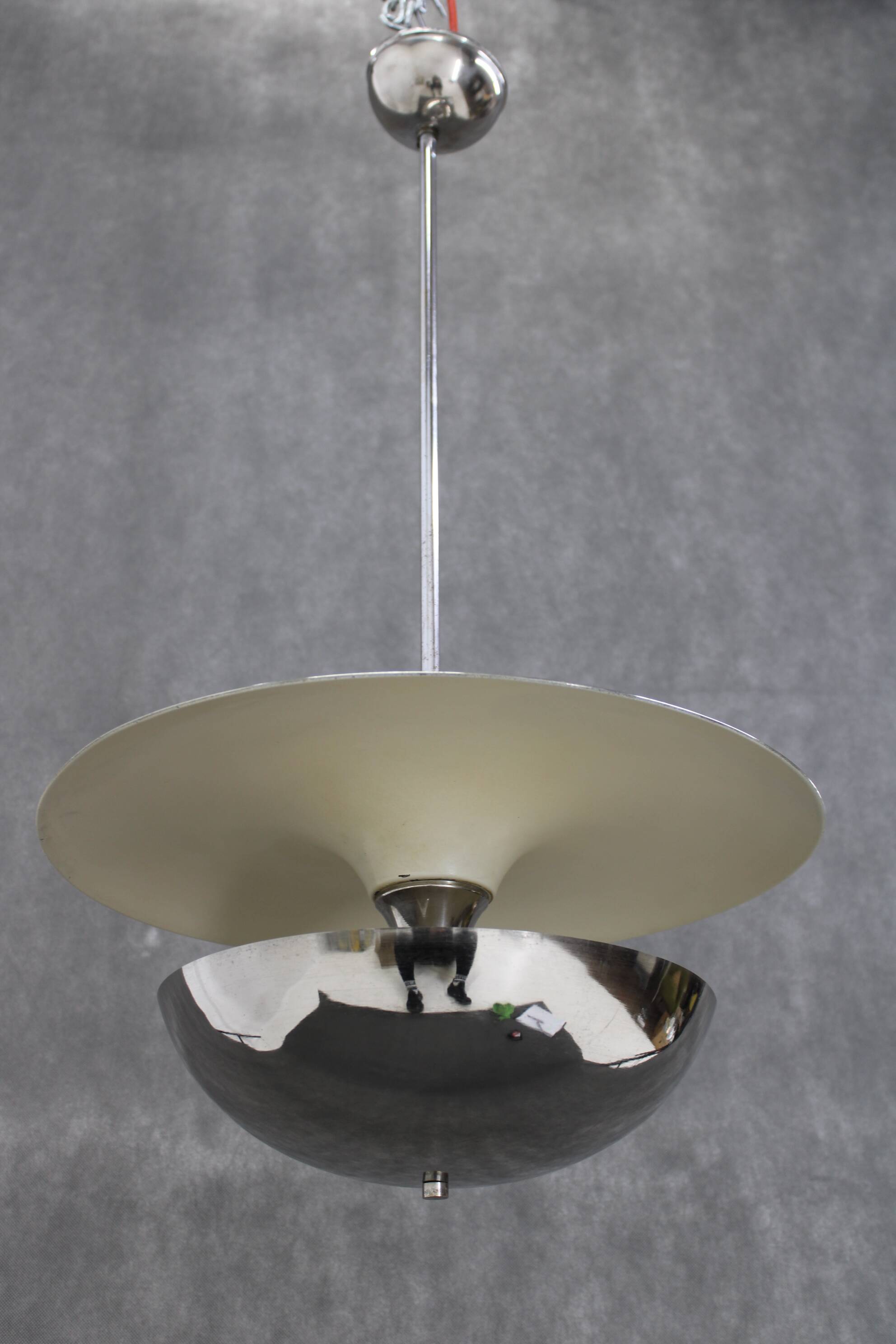 1930s Bauhaus Chrome Plated Chandelier by Anyz, Czechoslovakia