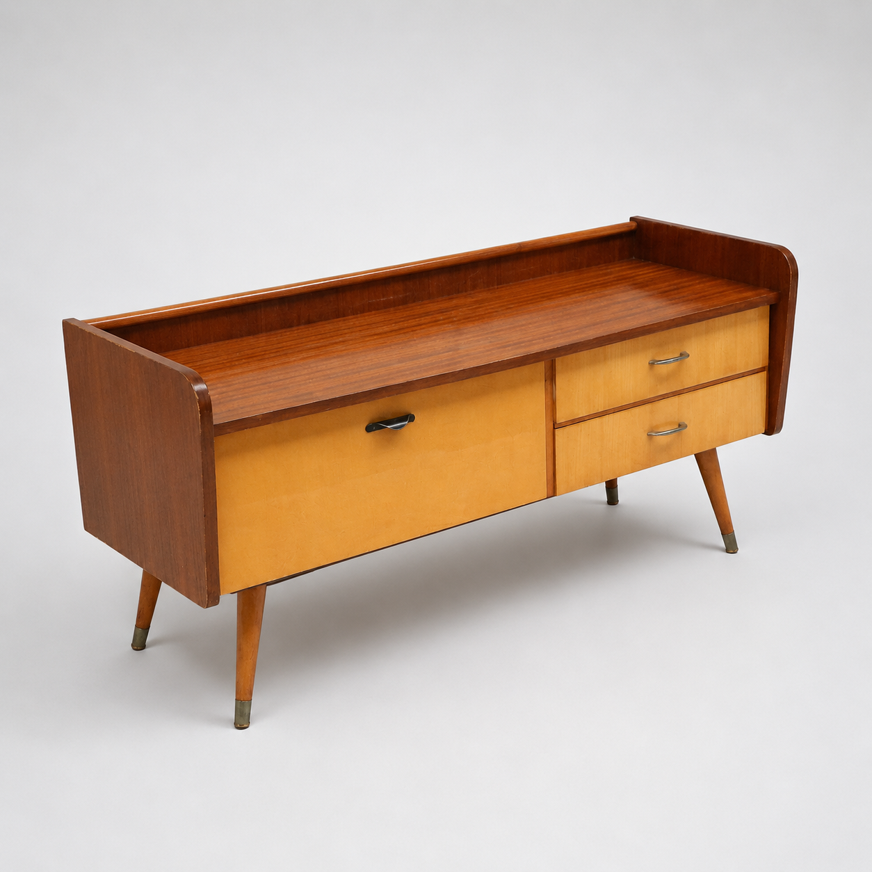 Vintage low sideboard hallway cabinet with flap and 2 drawers