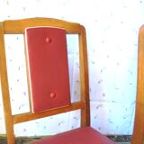 Set of 5 wooden chairs and red skaï