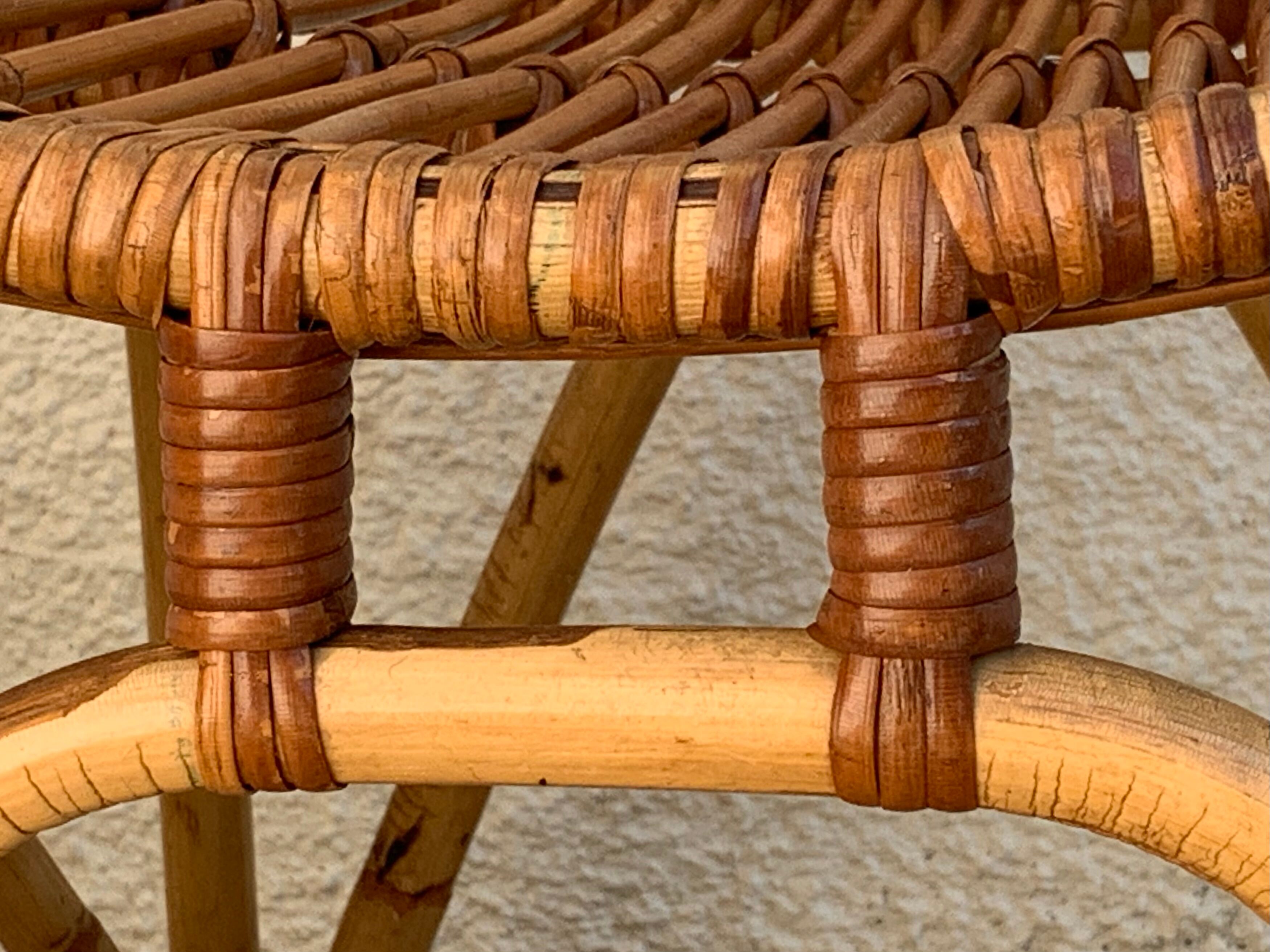 Chair and armchair in vintage rattan 1950