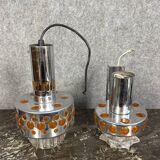 Two vintage space age pendant lamps by Raak, 1970
