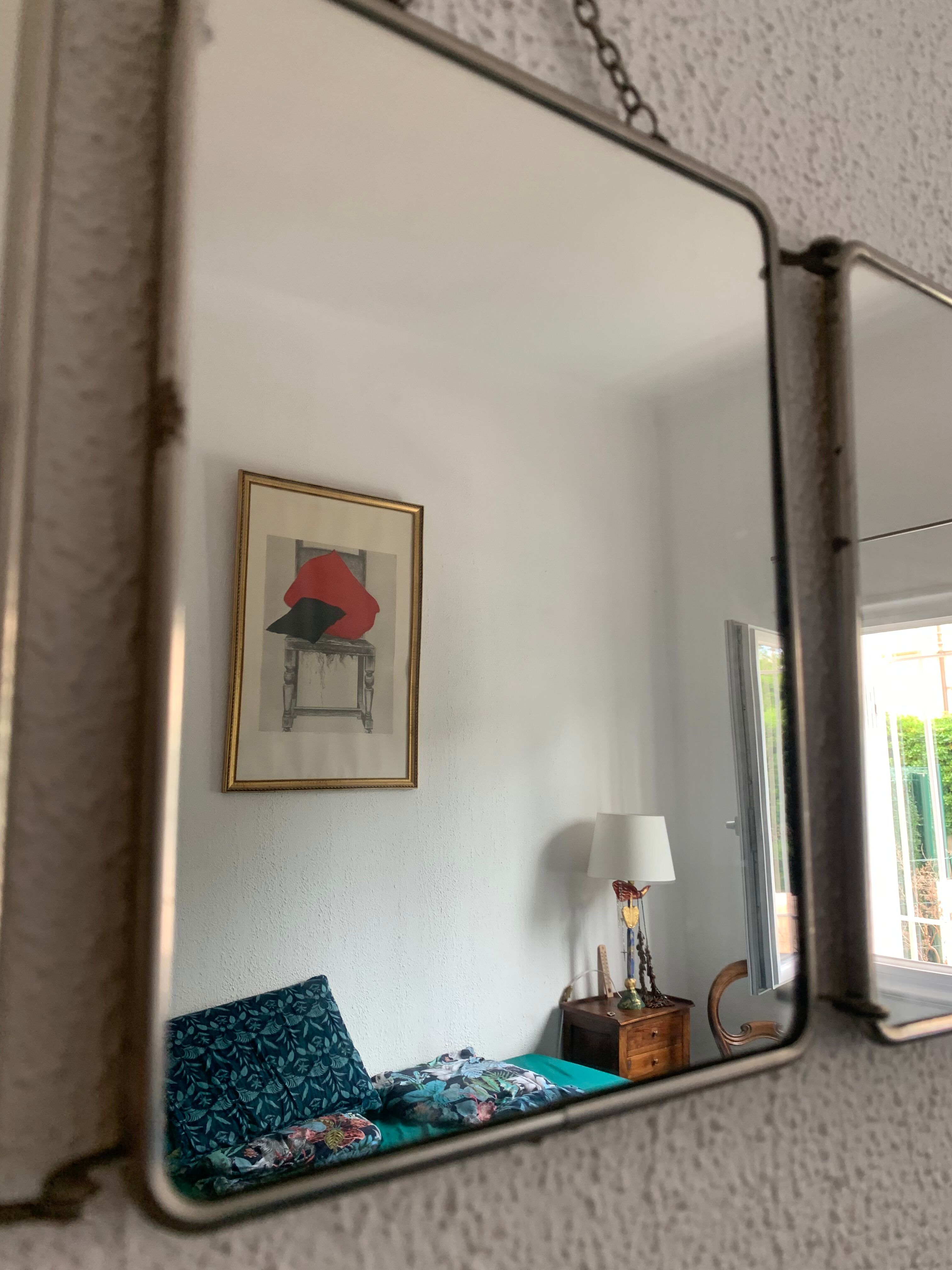 Vintage mirror 1960 triptych ivory barber - 24 x 58 cm