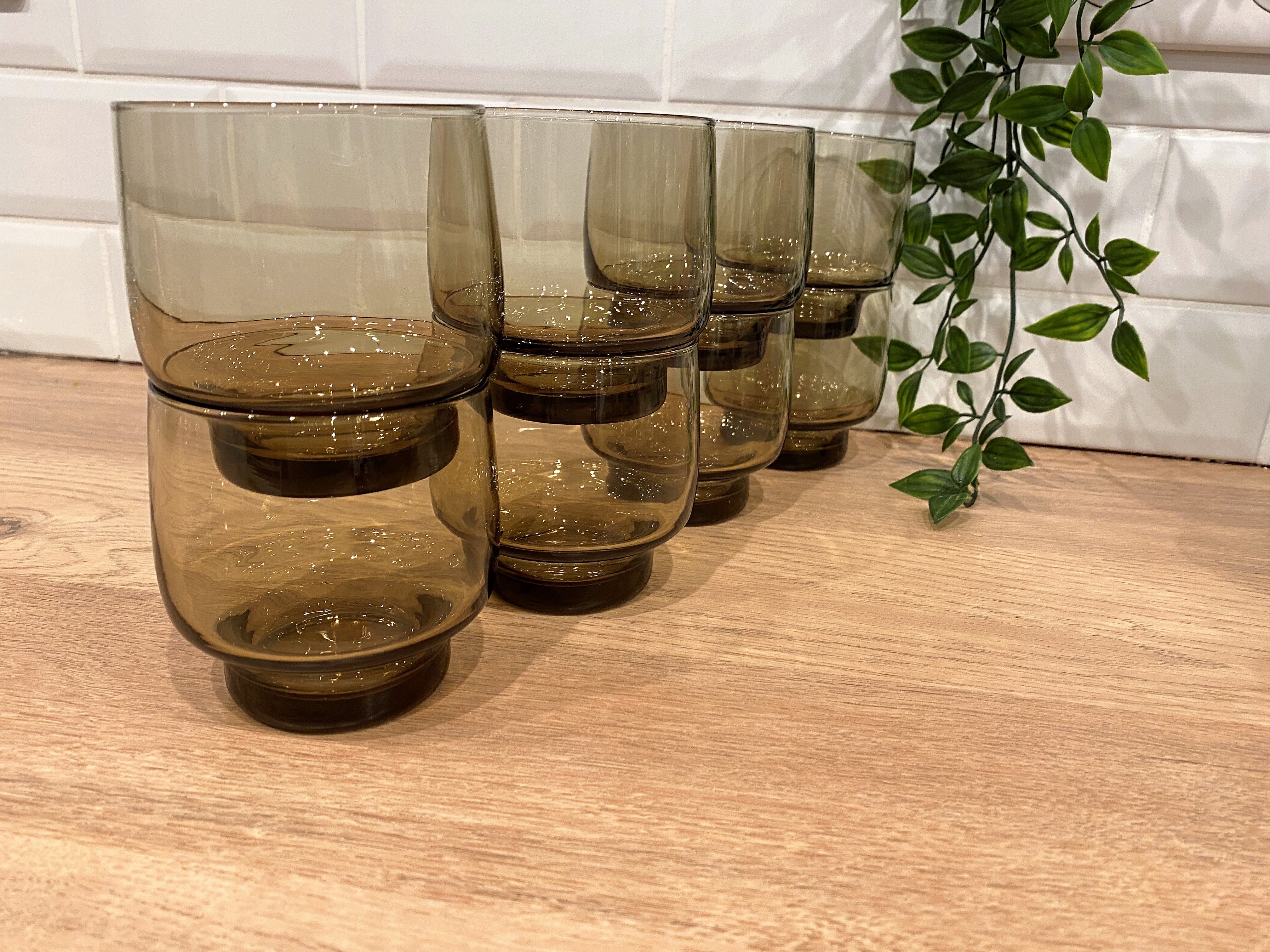 8 Luminarc smoked glass water glasses