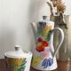 Vallauris coffee service engraved and hand painted - coffee maker and sugar pot fleuris vallauris