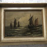 Oil on panel MARINE early 20th century, sailing boat, fishing boat, signed