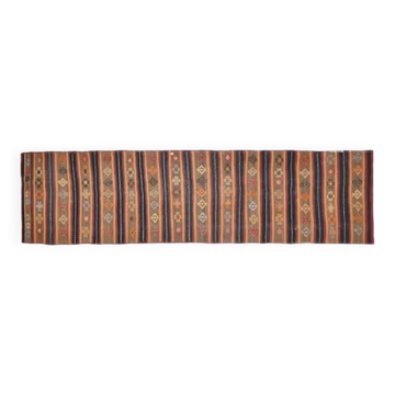 Tapis couloir vintage turc Oushak fait main en laine et coton orange 97x367 cm des années 1970