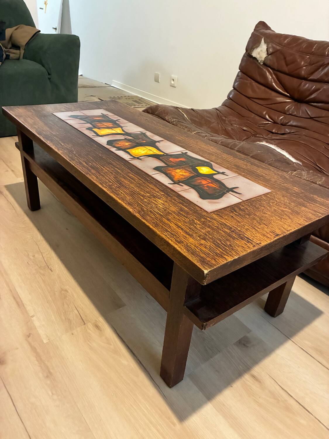 Coffee table in wood and ceramic tiles, Vallauris style