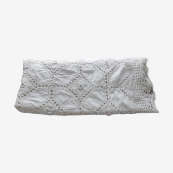 Nappe blanche en crochet, coton & petites fleurs 165 x 195 cm