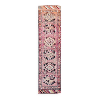 Tapis de couloir vintage rose pâle 3x12, tissé main, style antique des années 60, 91x359 cm