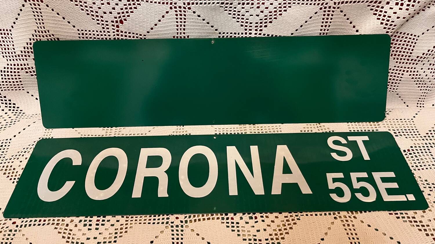 Pair of USA Corona enameled sheet metal street signs