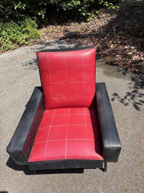 pair of old skai compass leg armchairs / vintage