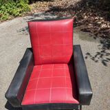 paire d'anciens fauteuils pieds compas skai / vintage