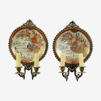 Paire d'appliques en porcelaine du Japon période Meiji