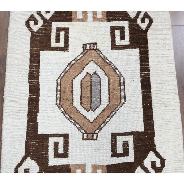Vintage Turkish Oushak Handmade Wool Cotton White Runner 90x350