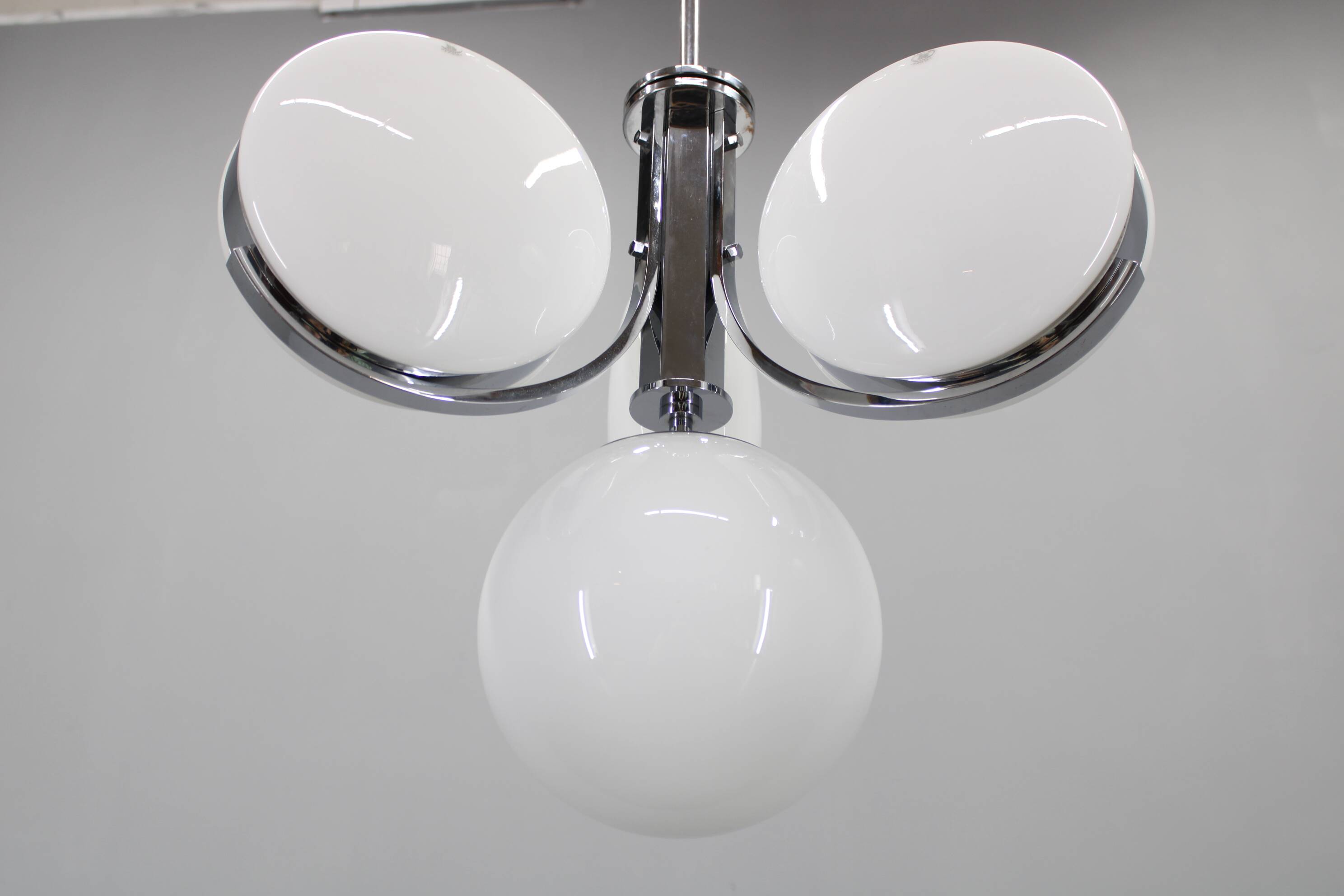 1930s Rare Art Deco Glass Chandelier, Czechoslovakia