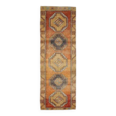 Tapis coureur vintage turc Oushak fait à la main en laine et coton orange des années 1970, 103x330.