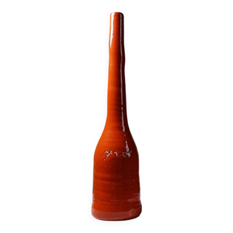 Bright orange mid-century decorative bottle lamp base glazed pottery.