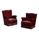 Pair of modern Danish lounge chairs, cherry red velvet, 1950s.
