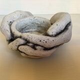 Hand candle holder gray black stone