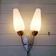 Vintage double wall light in brass and white opaline, 1950s-60s