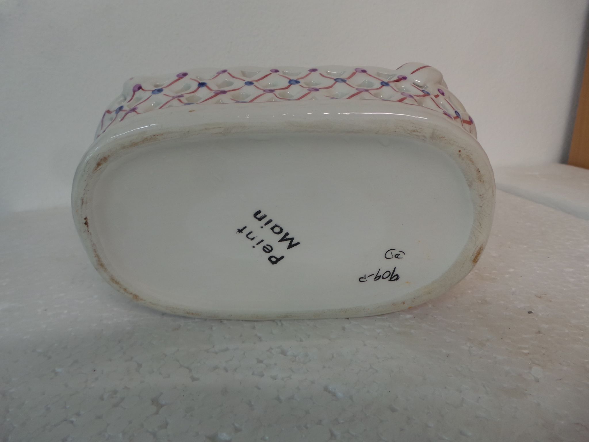 Vide poche corbeille faience peint peint decor fleur