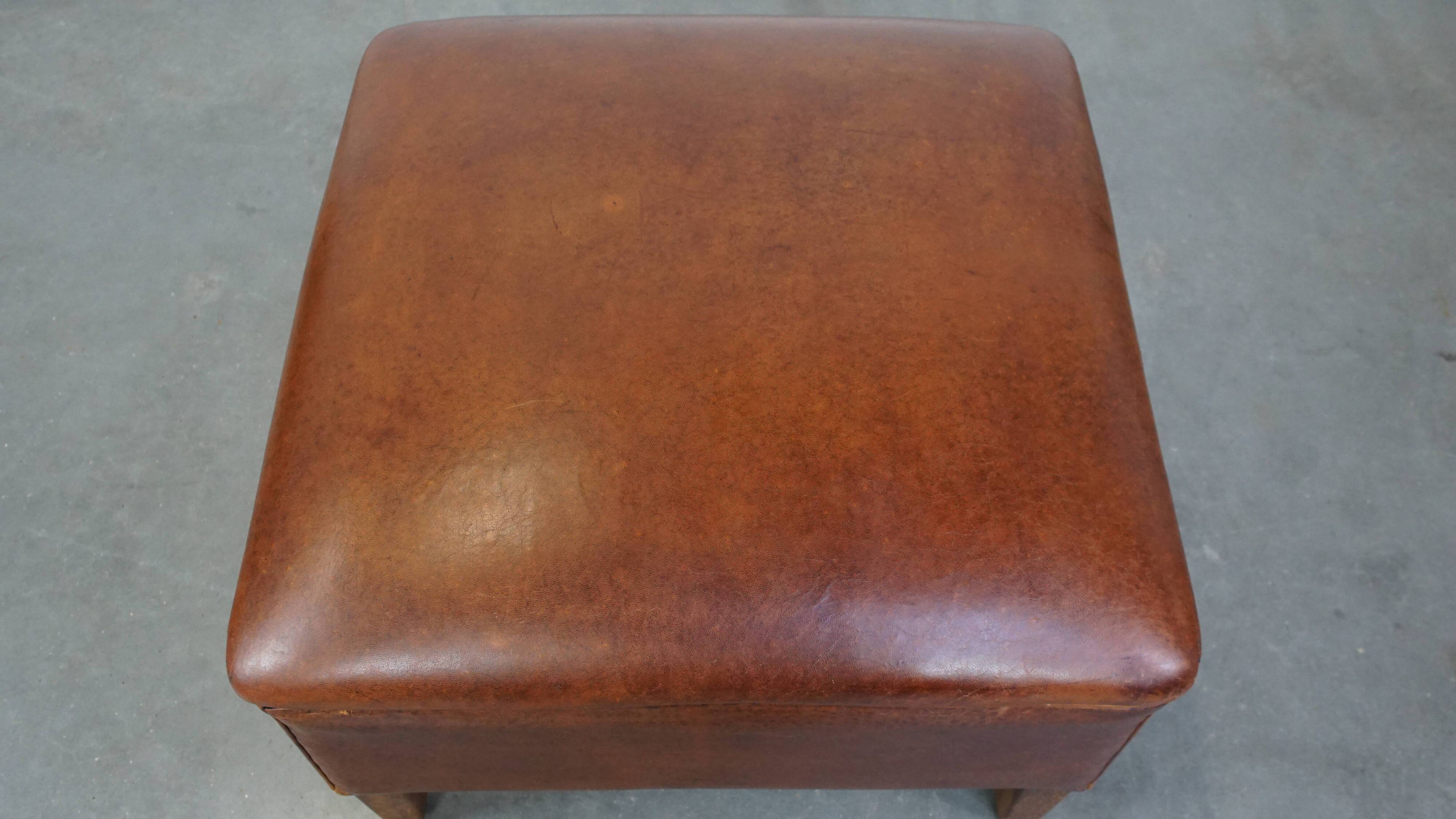 Large Ottoman Made of Sheepskin Leather