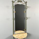 Wall console with mirror, wrought iron and marble, 20th century