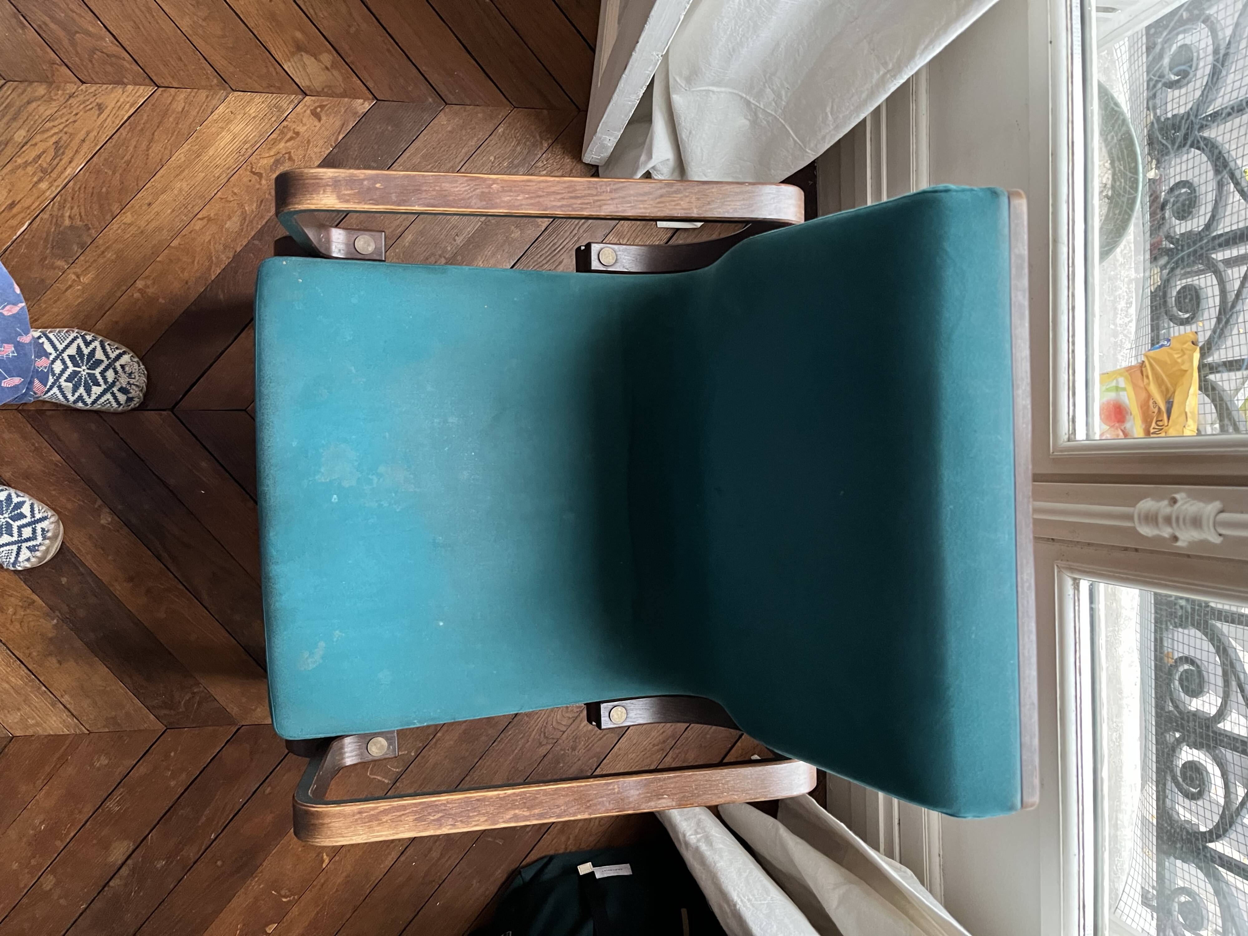 Fauteil scandinave bois courbé / suede turquoise