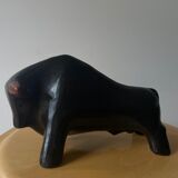 Abstract ceramic bull signed Florentino. Spanish earthenware clay art. 70's