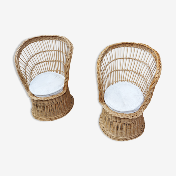 Pair of rattan low armchairs