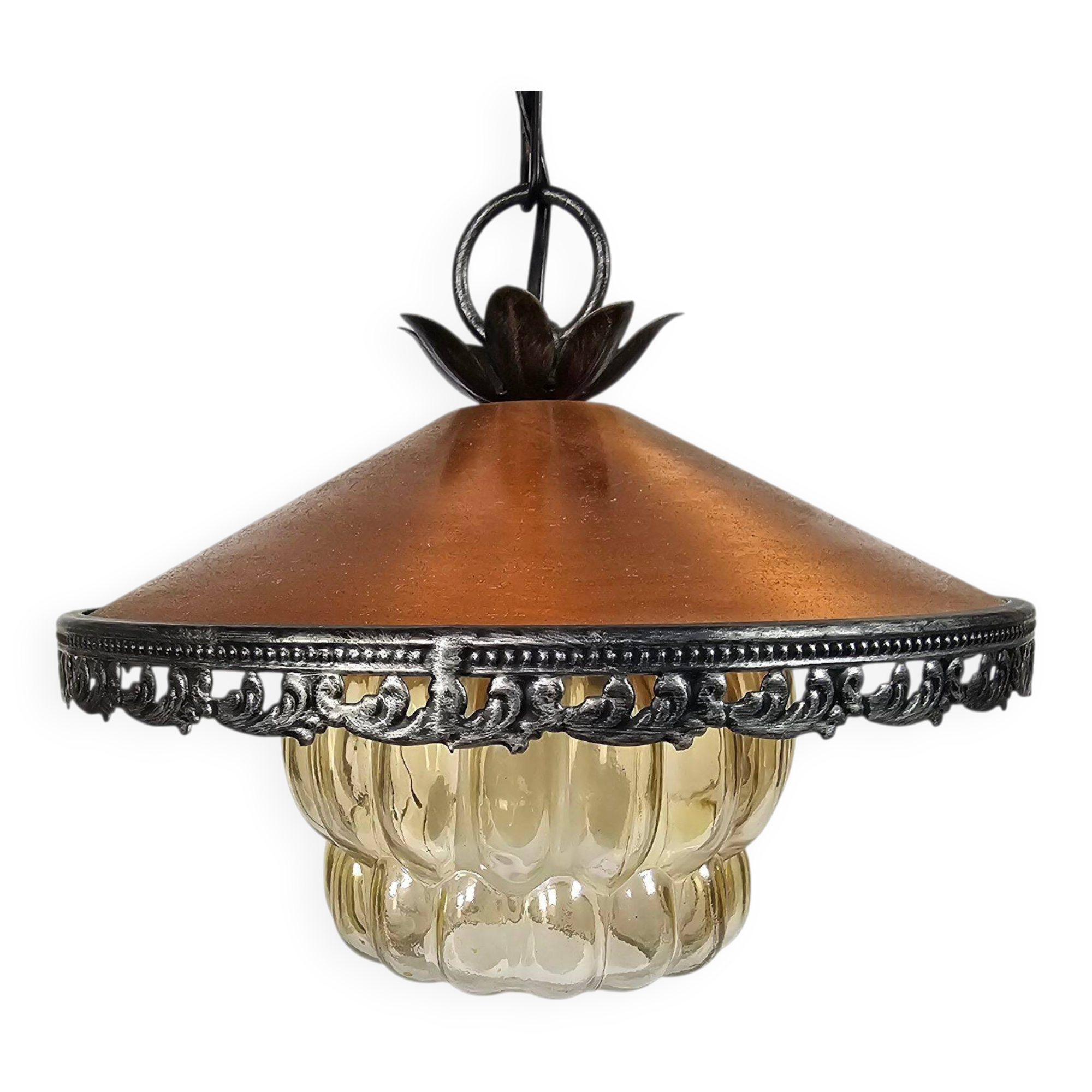 Veb narva leuchtenbau lengeveld - lampe suspendue - cuivre - verre - allemagne de l'est