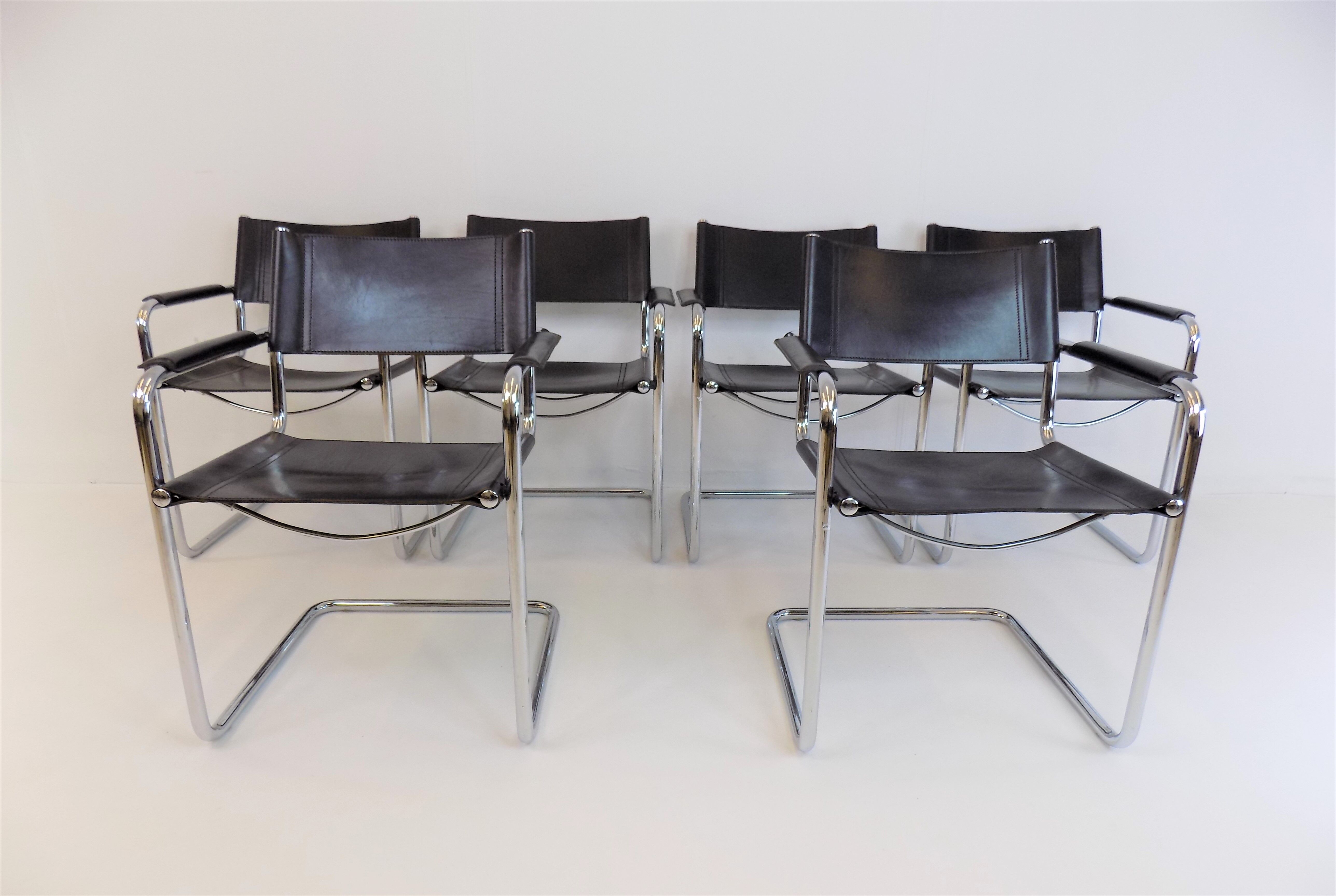 Set of 6 leather cantilever chairs