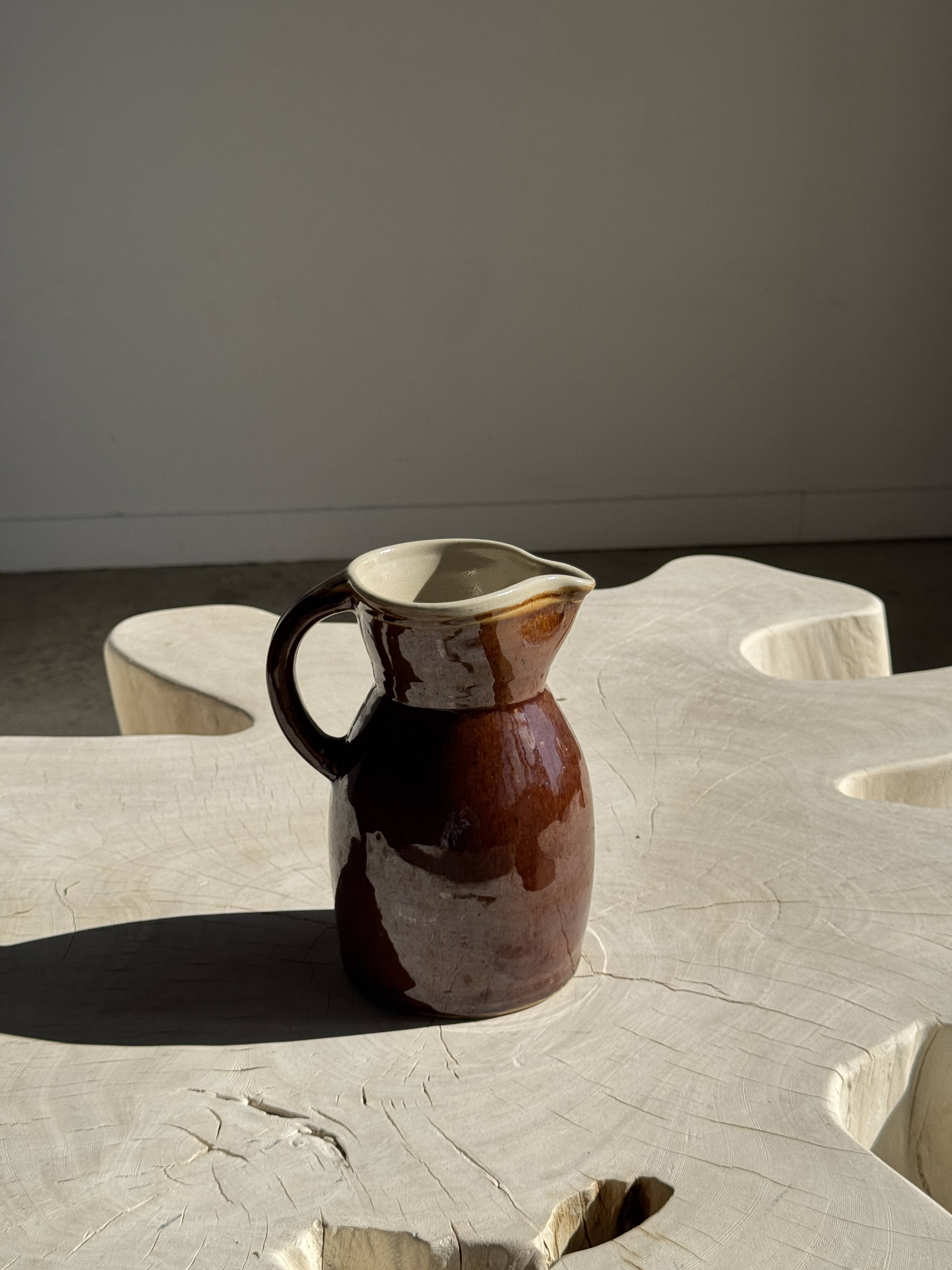 Large brown glazed stoneware jug Grès du Berry Made in France H19