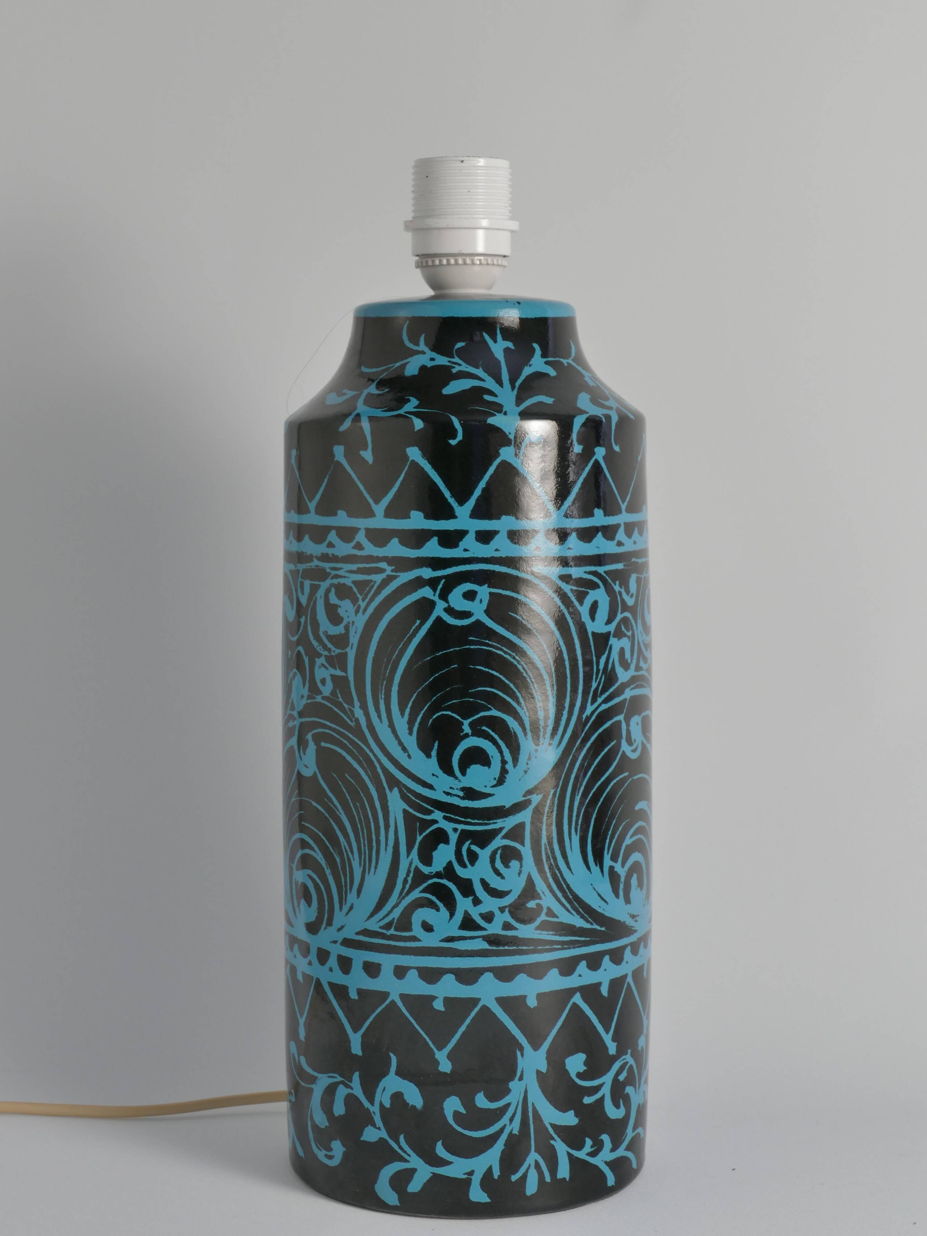 Black and Turquoise Ceramic Table Lamp by Avino Bagni, Italy, 1960s