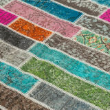 Handmade turkish overdyed 173 cm x 228 cm multicolor patchwork carpet