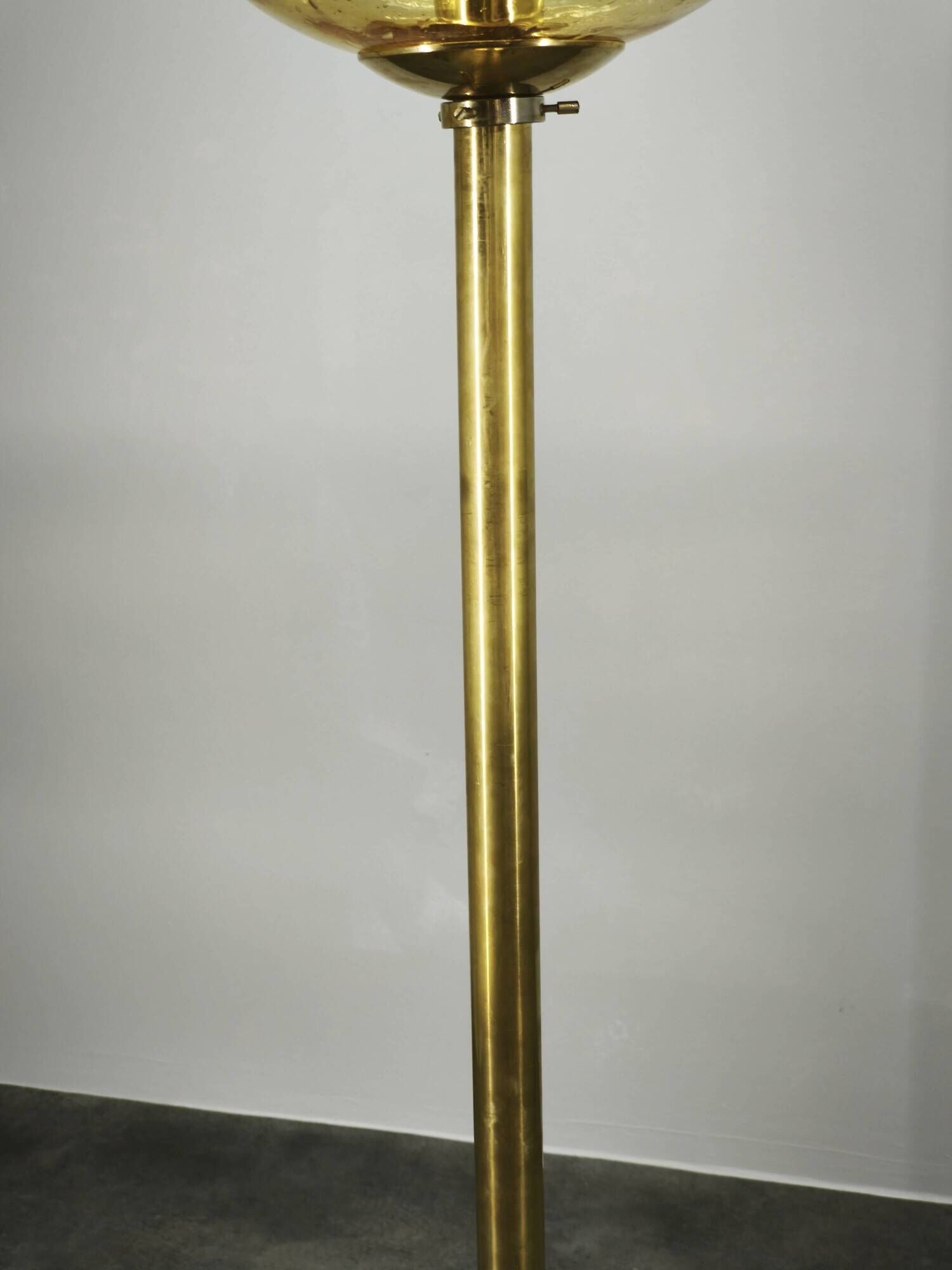 Pair of Brass and Amber Glass Floor Lamps from Kamenický Šenov, 1970s