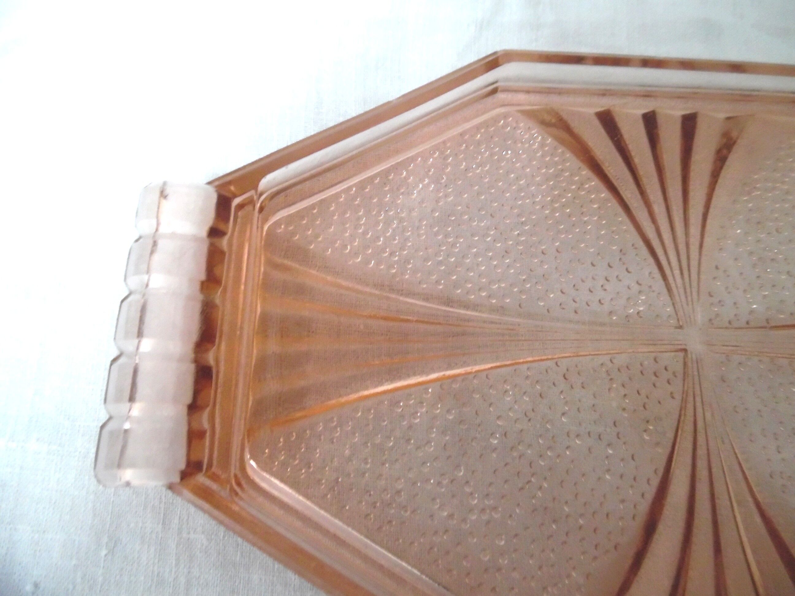Art deco pink glass tray