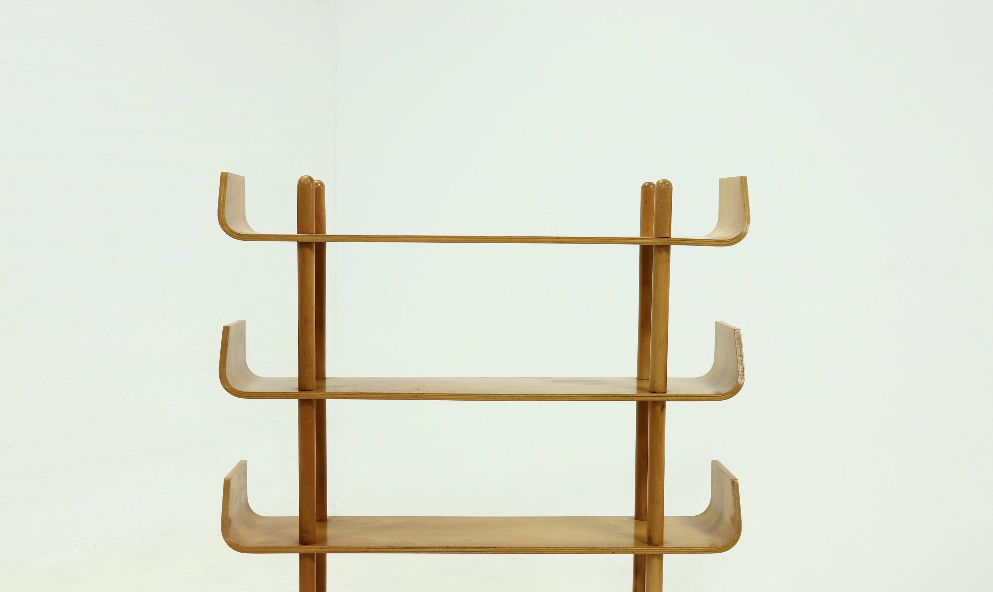 Large Birch Bookcase Shelving Unit by Willem Lutjens for Gouda Den Boer, 1953