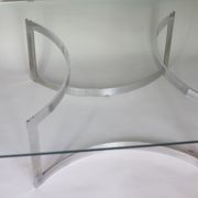 Coffee table published by Dassas, base in chromed steel and thick glass slab, France, 1963
