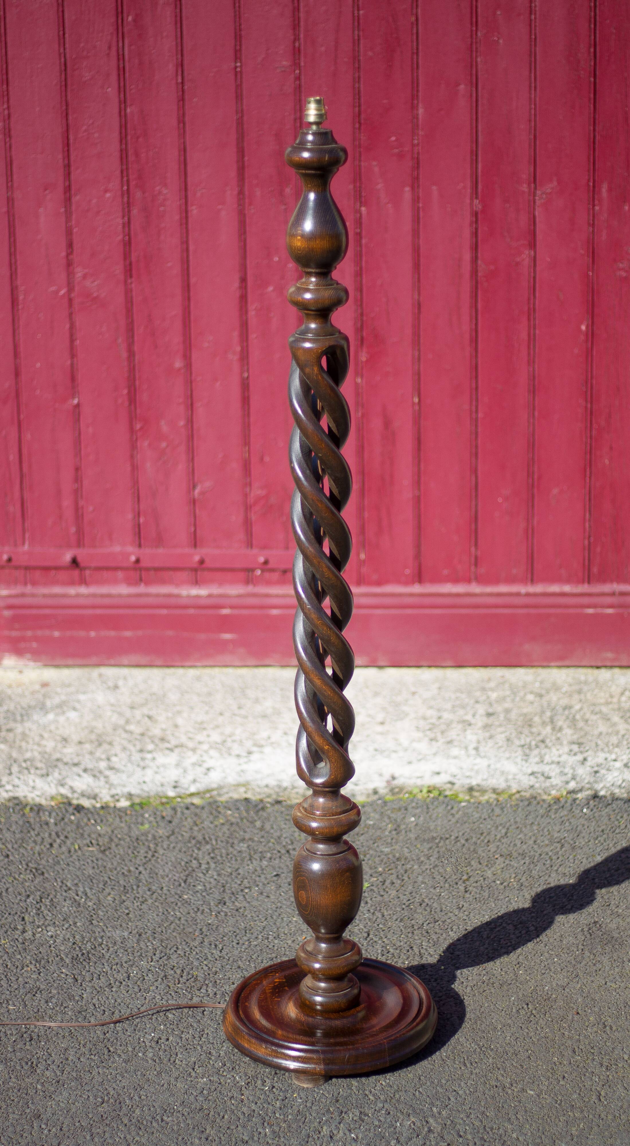 Wooden floor lamp, turned wooden floor lamp, large vintage wooden lamp base