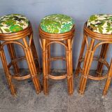 3 vintage high rattan bar stools 1970