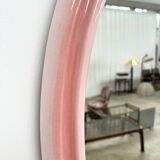 Large oval pink ceramic mirror (76cm) – vintage Italian design