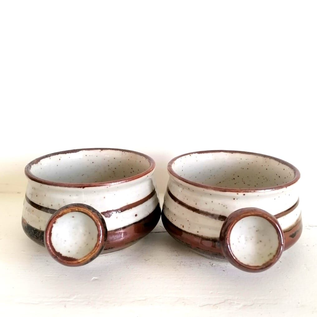 Pair of Japanese sandstone caquelons