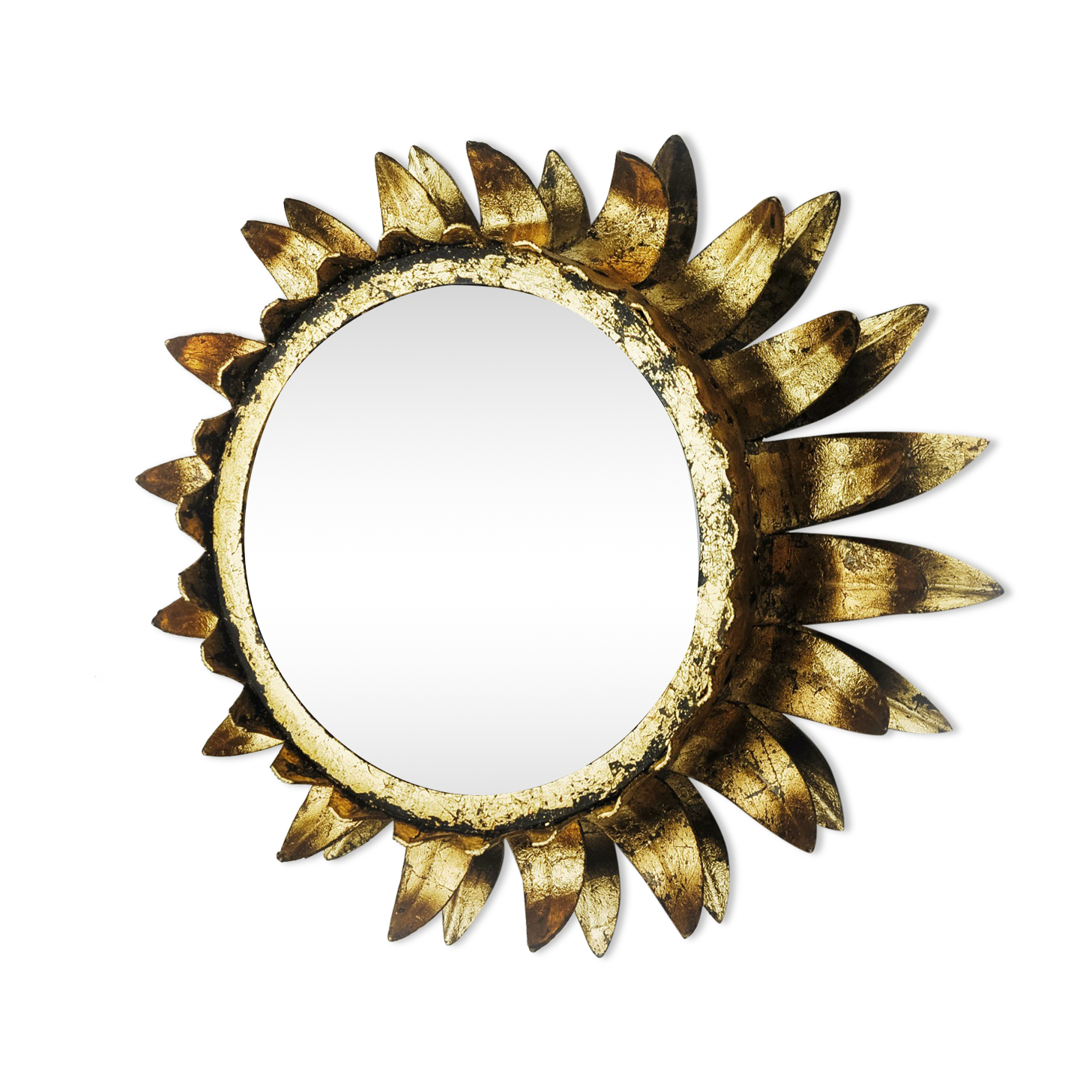 Wall lamp sun by ferro arte, metal and gold leaf, spain, 1960