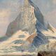 Old painting, Swiss mountain landscape signed H Herzer, mid-XX century
