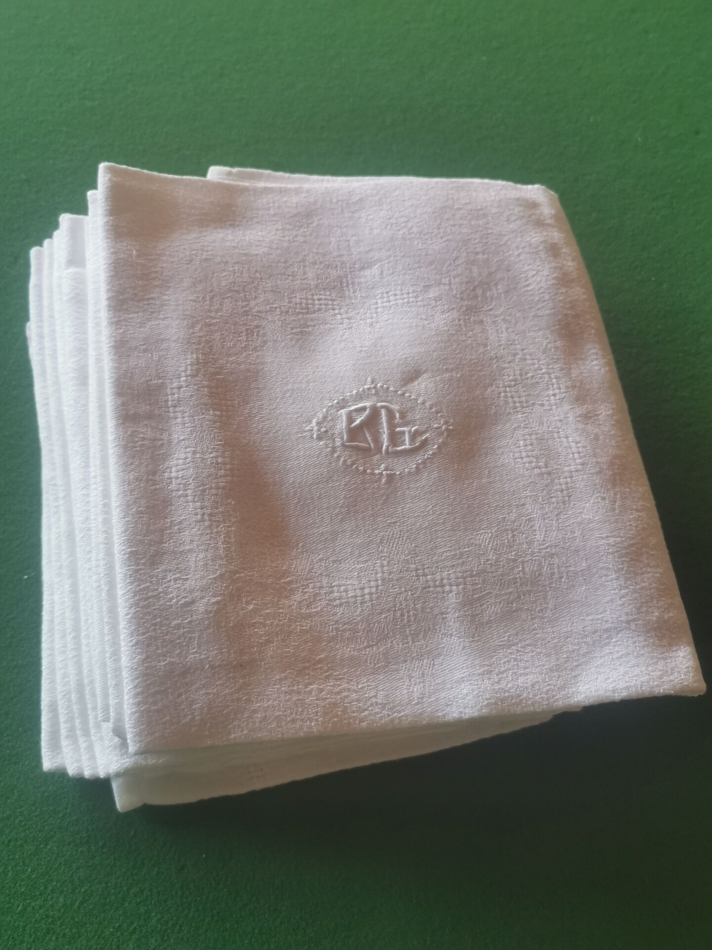 10 old damask monogrammed napkins